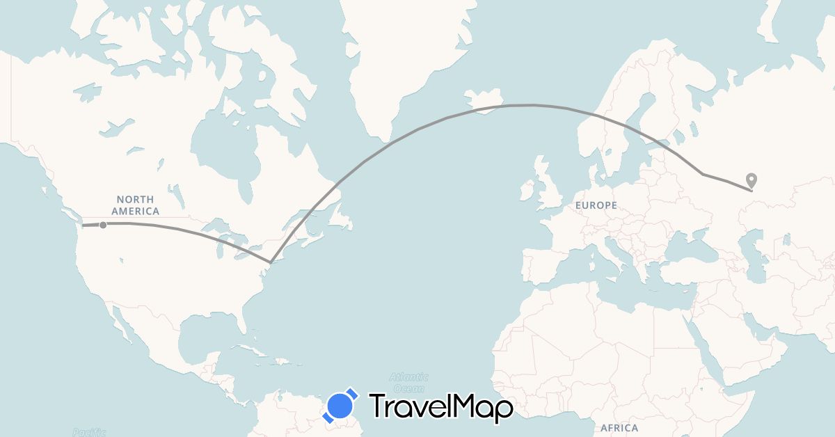 TravelMap itinerary: driving, plane in Russia, United States (Europe, North America)